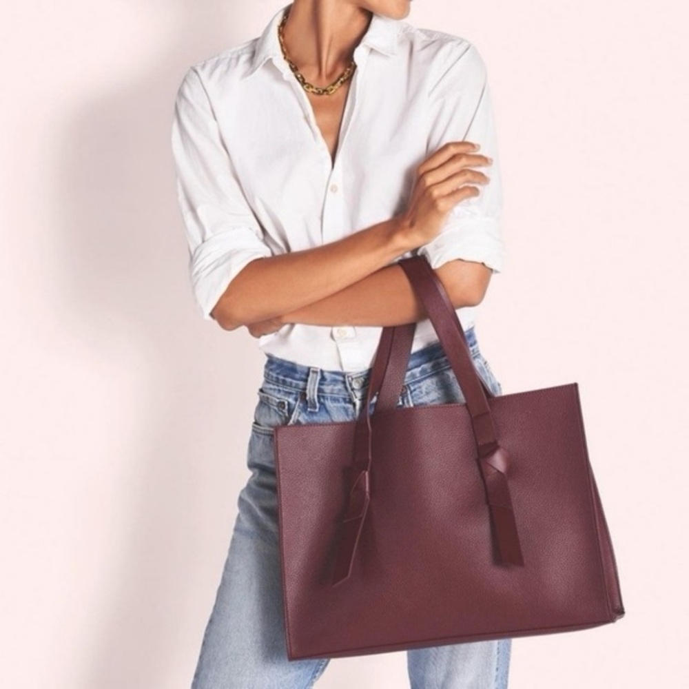 RACHEL ZOE Arialith Tote Bag Vegan Faux Leather Bordeaux Red Shoulder EUC